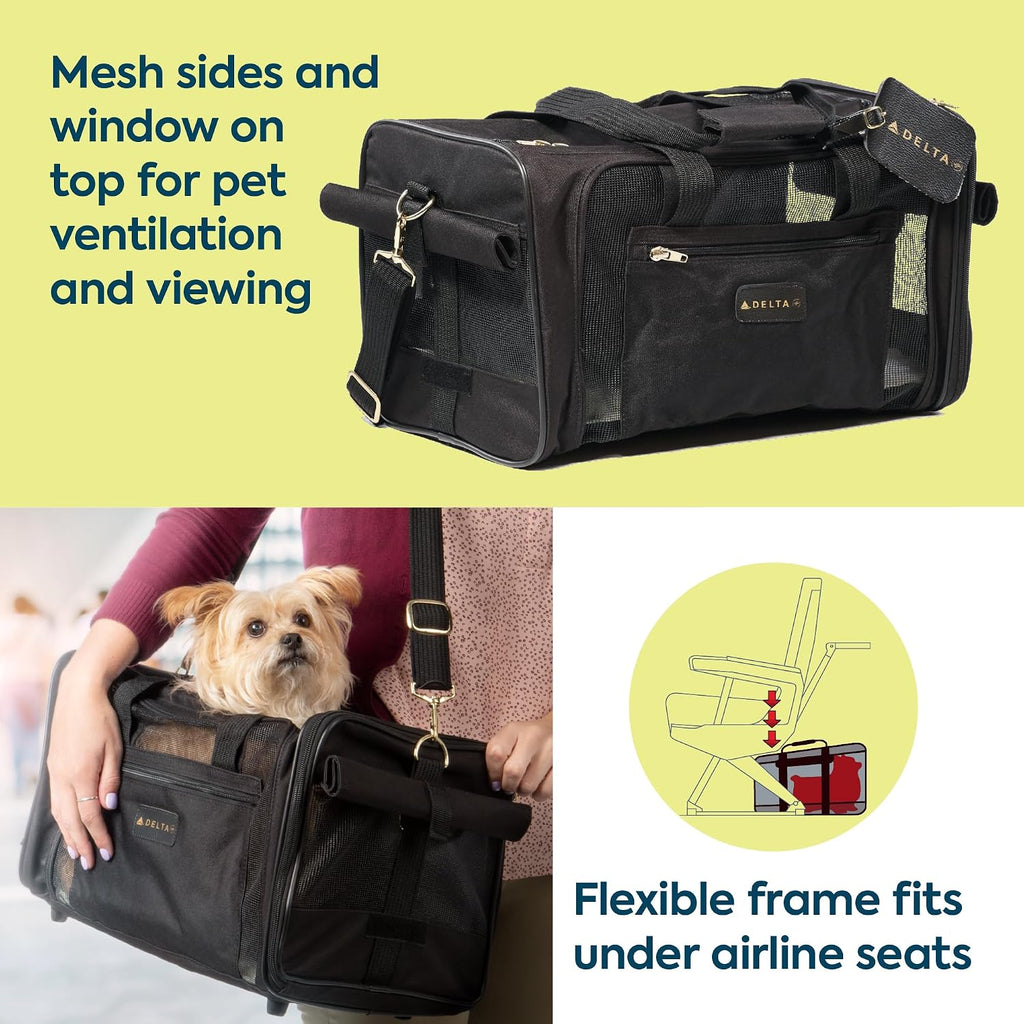 Sherpa Delta Airlines Travel Pet Carrier, Airline Approved & Guaranteed On Board - Black, Medium