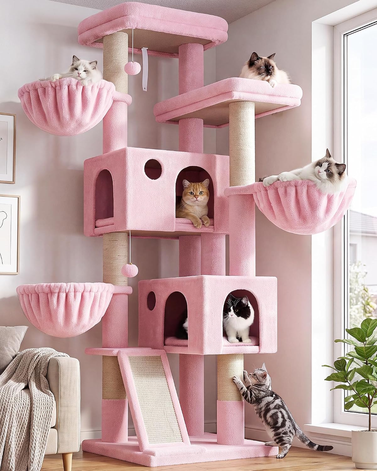 Globlazer Large Cat Tree 72in Tall Cat Climbing Tower, F72G, Pink