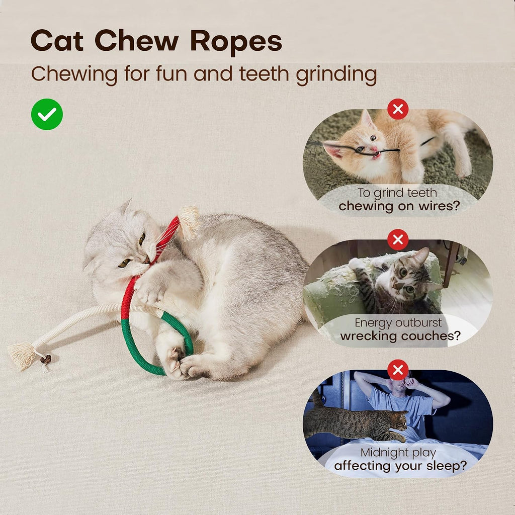 Potaroma Cat Toys Chew Ropes 3Pcs with Refillable Natural Catnip | Safe Teeth Cleaning & Teething for Indoor Kittens, Interactive Cat Nip Kitty Toys for All Breeds 19.5 Inches