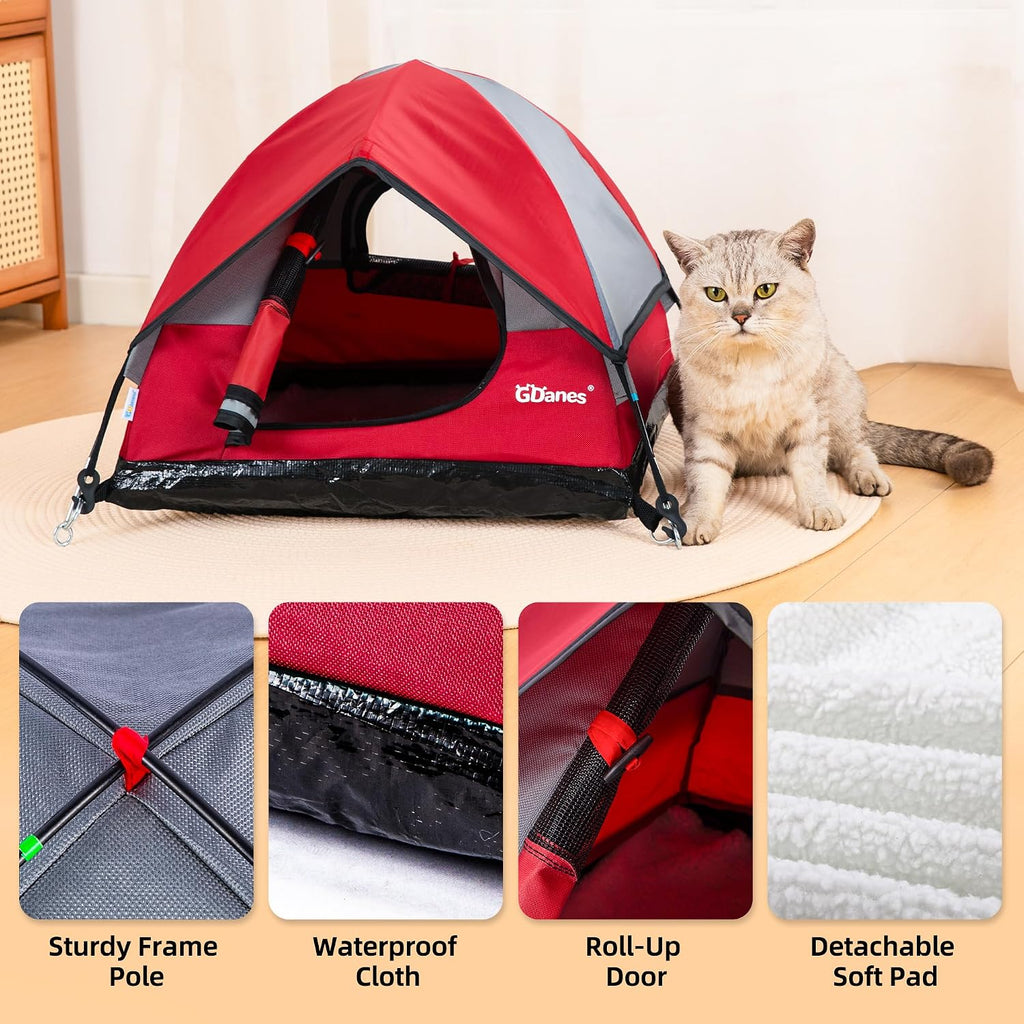 GDanes Red Cat Tent, Cat House Bed for Indoor Cats with Soft Pad