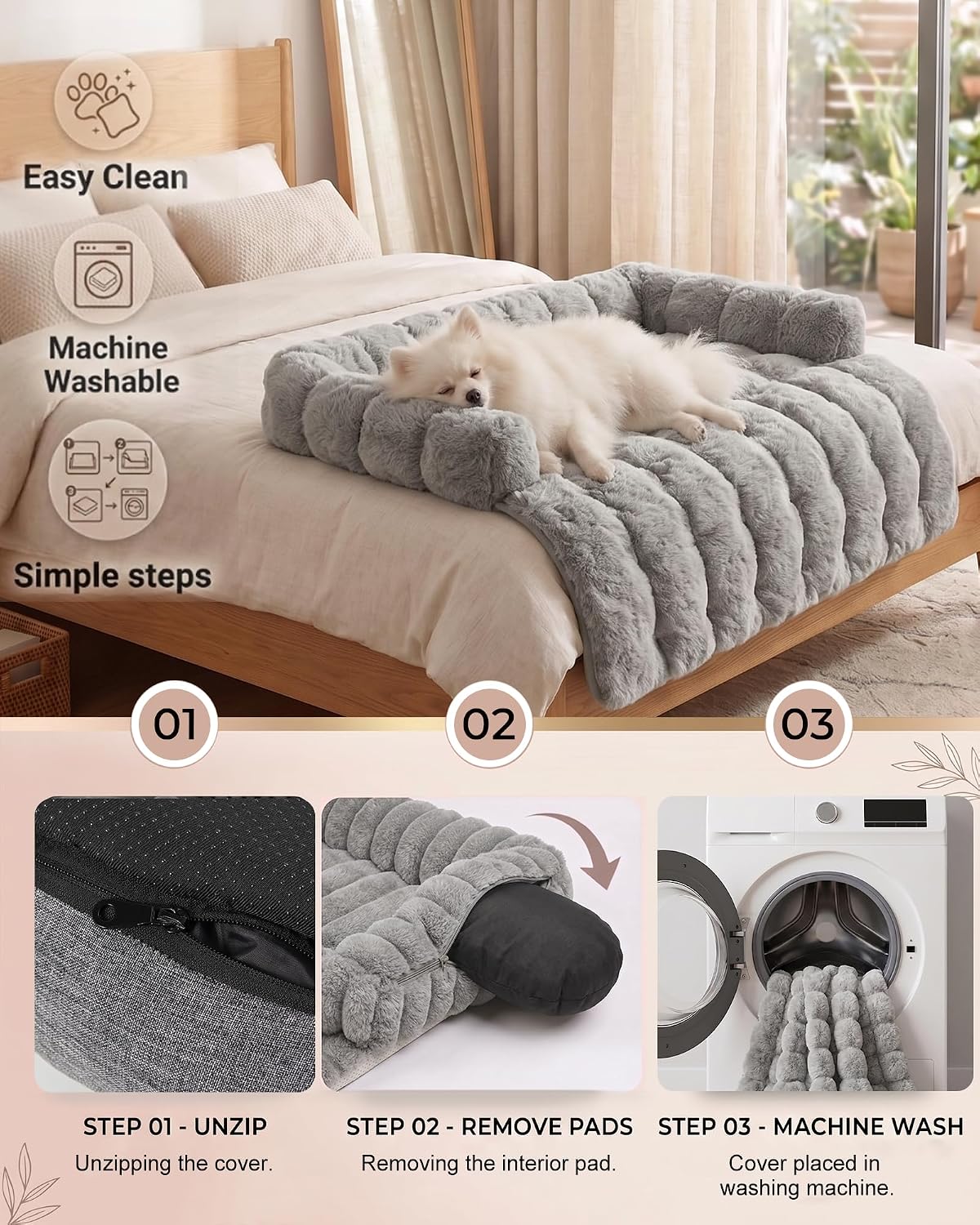Calming Dog Bed/Mat for Couch,Faux Rabbit Fur Pet Sofa Furniture Protector