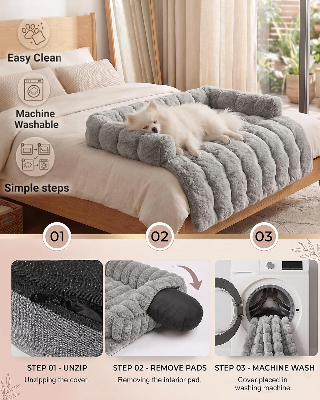 Calming Dog Bed/Mat for Couch,Faux Rabbit Fur Pet Sofa Furniture Protector