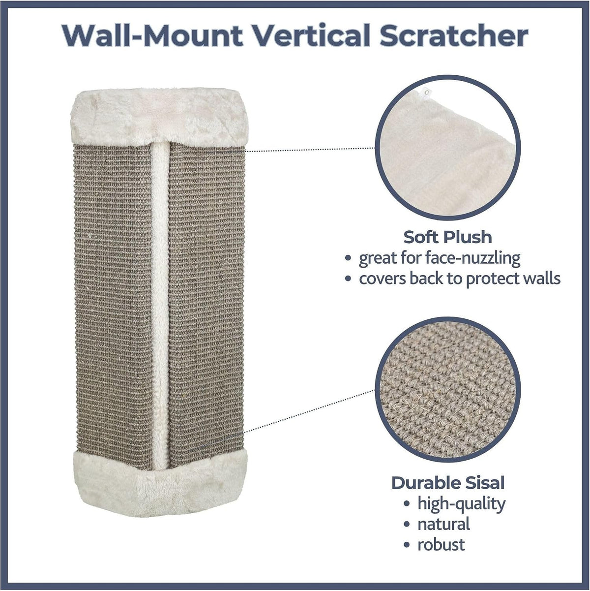 Trixie Scratching Board for Corner – Vertical Sisal Rope Pad for Indoor Cats – Easy-Install Corner Scratch Pad – Gray, 1 x 12.6 x 23.6 in