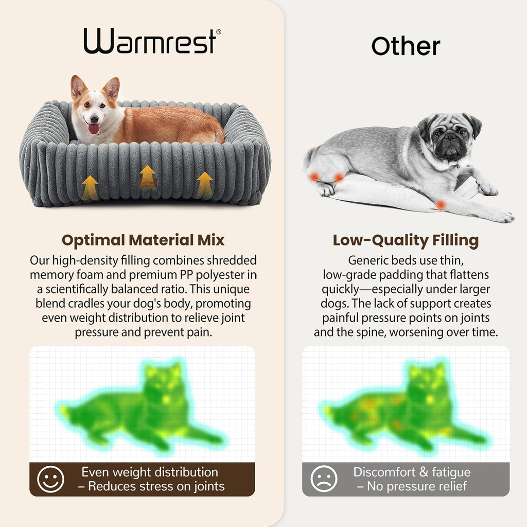 Dog Bed Medium Size Dog, Rectangle Orthopedic Pet Bed for Car and Indoor, Comfort Fluffy Memory Foam Dog Beds with Anti-Slip Bottom,Grey(30x24x8 inches)