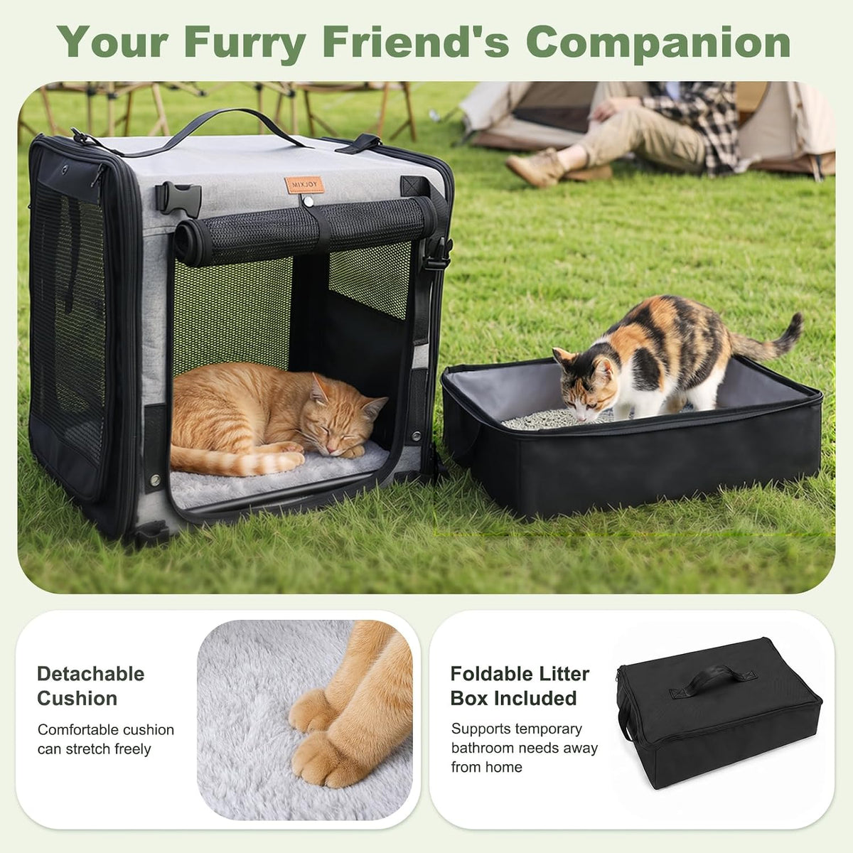 MIXJOY Large Cat Carrier for 2 Cats,2-in-1 Dual Cat Carrier with Litter Box