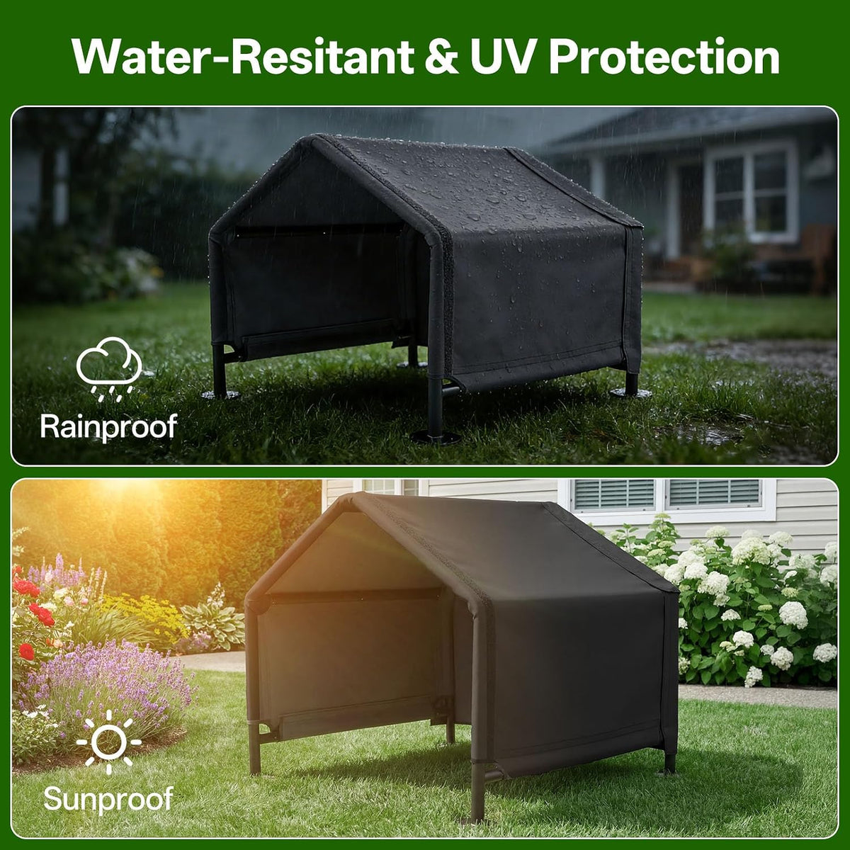 MEWANG Dog House Outdoor, Small Pet Shade Shelter Outside, Black
