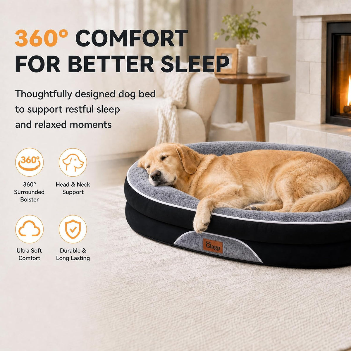 Orthopedic Dog Beds Large Sized Dog, Washable Dog Bed, 48" L, Black