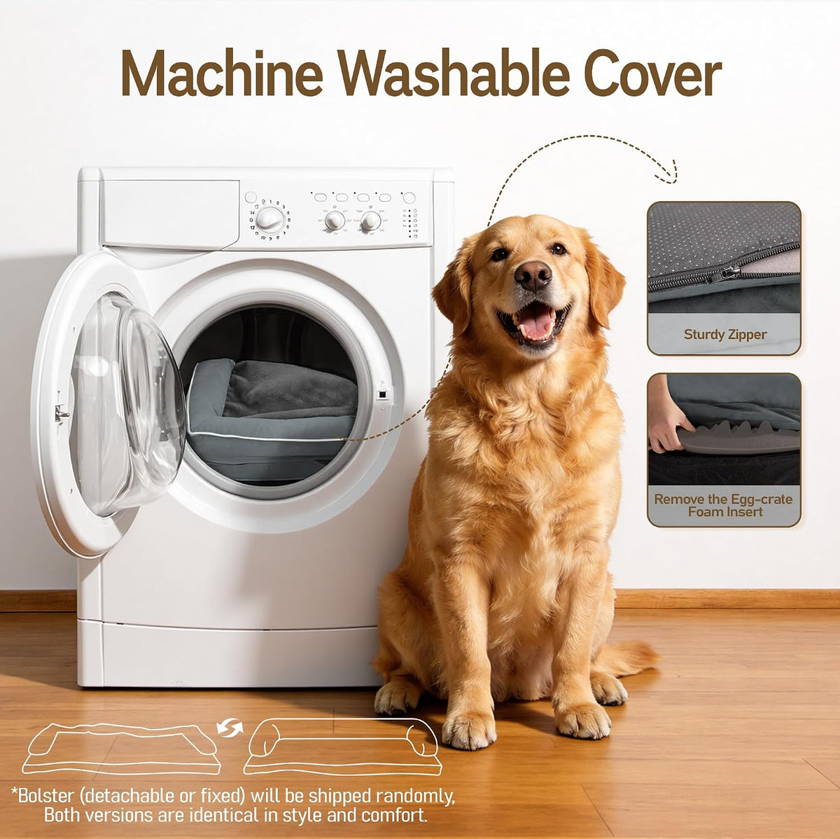 Comfort Expression Washable Dog Bed with Bolster for Medium to Large Dogs