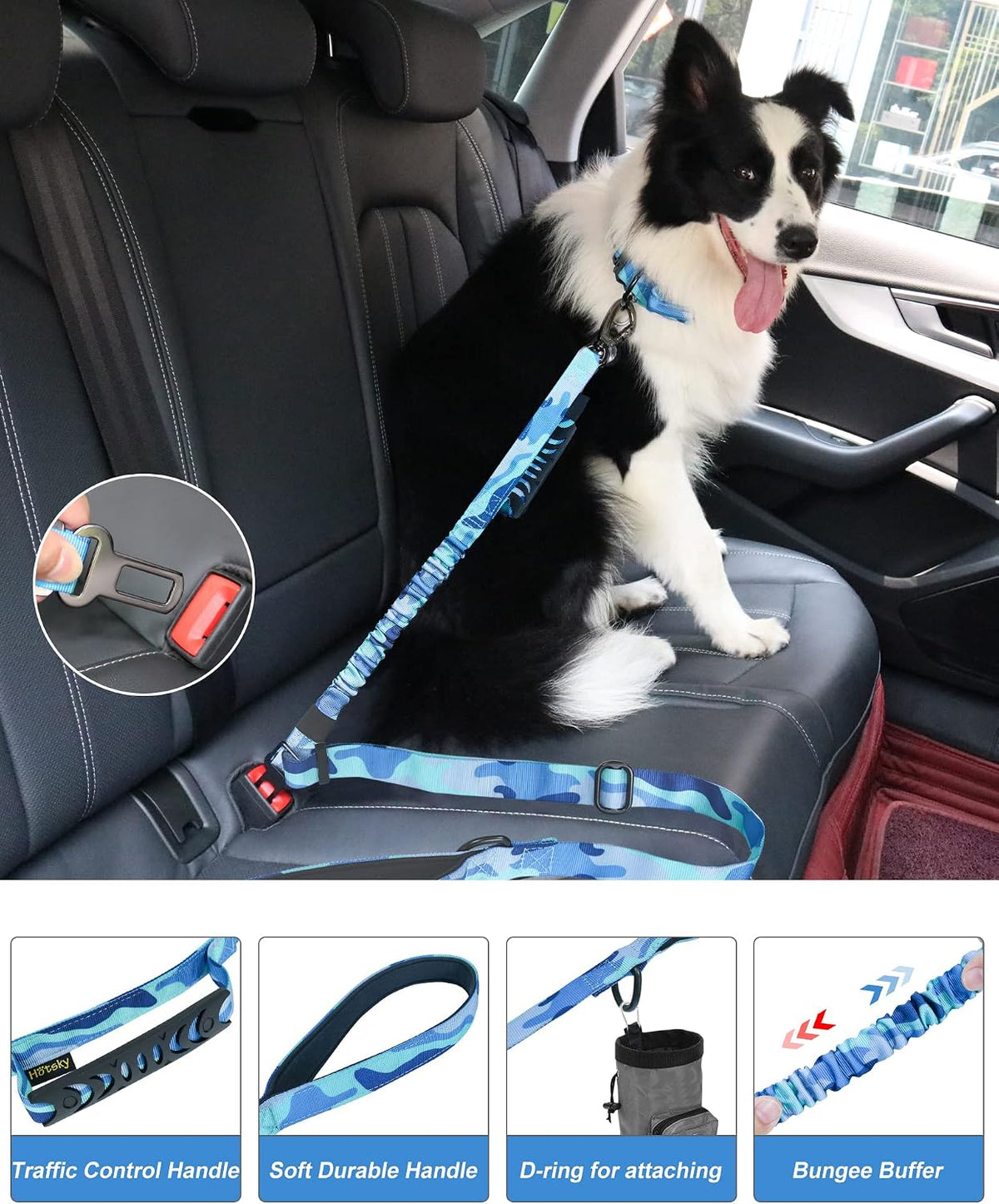 Hotsky Tactical Bungee Shock Absorbing No Pull Dog Leash,Blue Camo,4-6FT