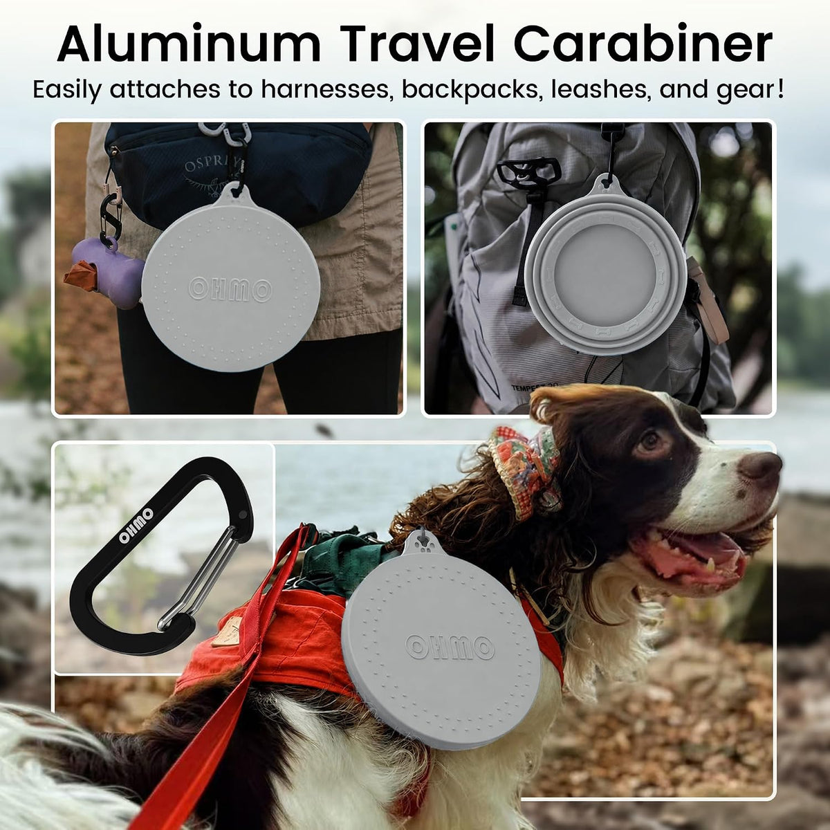 OHMO Spill Proof Collapsible Dog Bowl, 34oz Portable Dog Water Bowl | Low Center Gravity Stability, Tapered Splash Control, Foldable, Dishwasher Safe, Dog Travel Essential, Ash