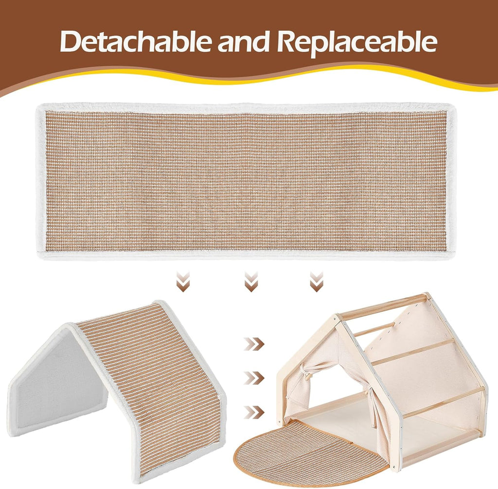 Cat House Indoor, 3-in-1 Wicker Cat Condo Scratcher Cave
