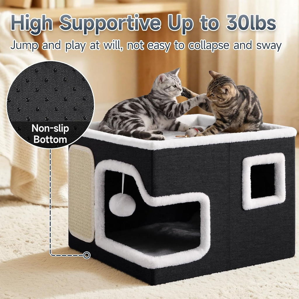 Shikha Cat Bed House for Indoor Cats with Fluffy Ball and Scratch Pad Black