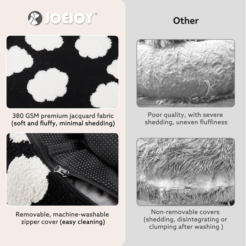 JOEJOY Jacquard Donut Round Dog Beds Large Sized Dog,Black 36x36x8in, Removable Washable Cover, Cute Pattern, Ultra Soft Fluffy Calming Pet Bed with Thick Supportive Bolster