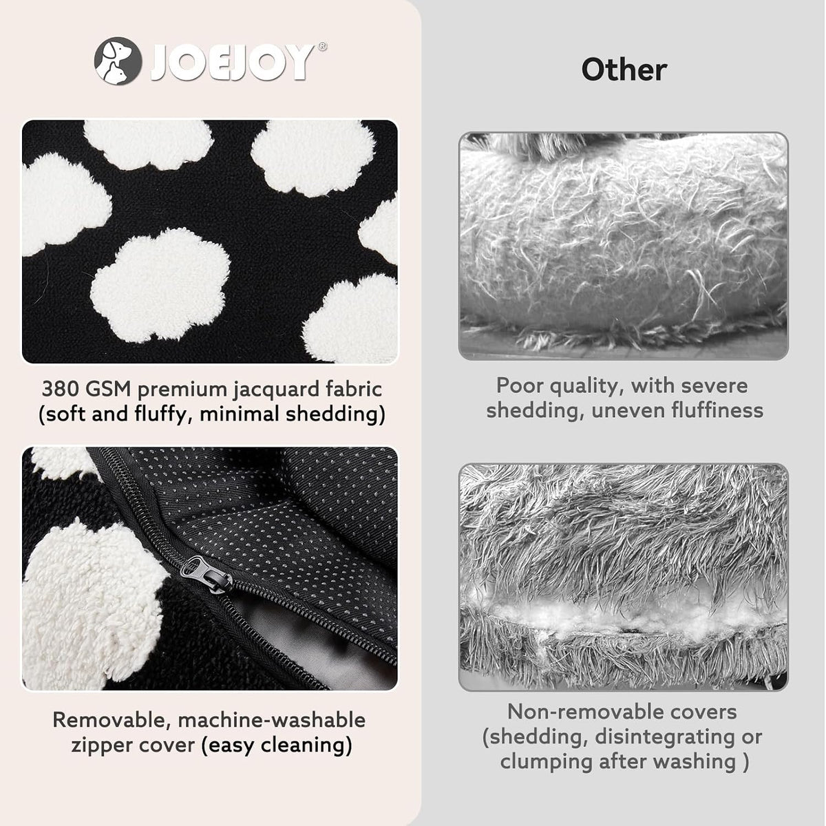 JOEJOY Jacquard Donut Round Dog Beds Large Sized Dog,Black 36x36x8in, Removable Washable Cover, Cute Pattern, Ultra Soft Fluffy Calming Pet Bed with Thick Supportive Bolster