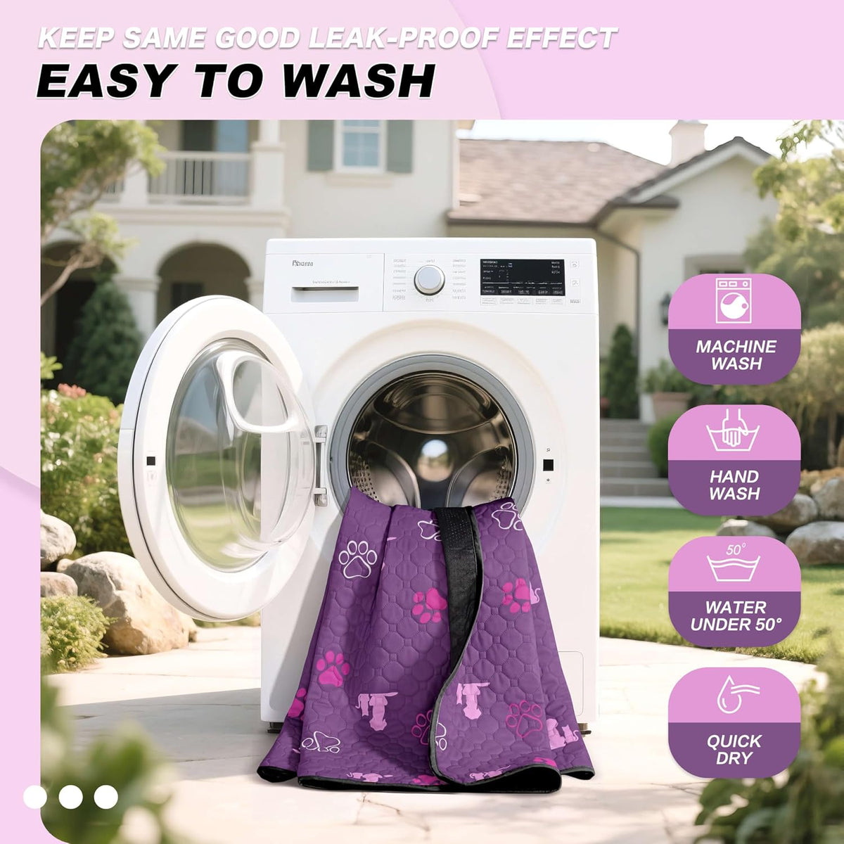 WanpeeGoo Washable Pee Pads for Dogs, Waterproof, 32 x 52 in, 2 Pack, Purp | Super Absorbent, Waterproof and Non-Slip; Washable, Reusable Dog Pads for Crates, Playpens, Floors, Furniture and Travel
