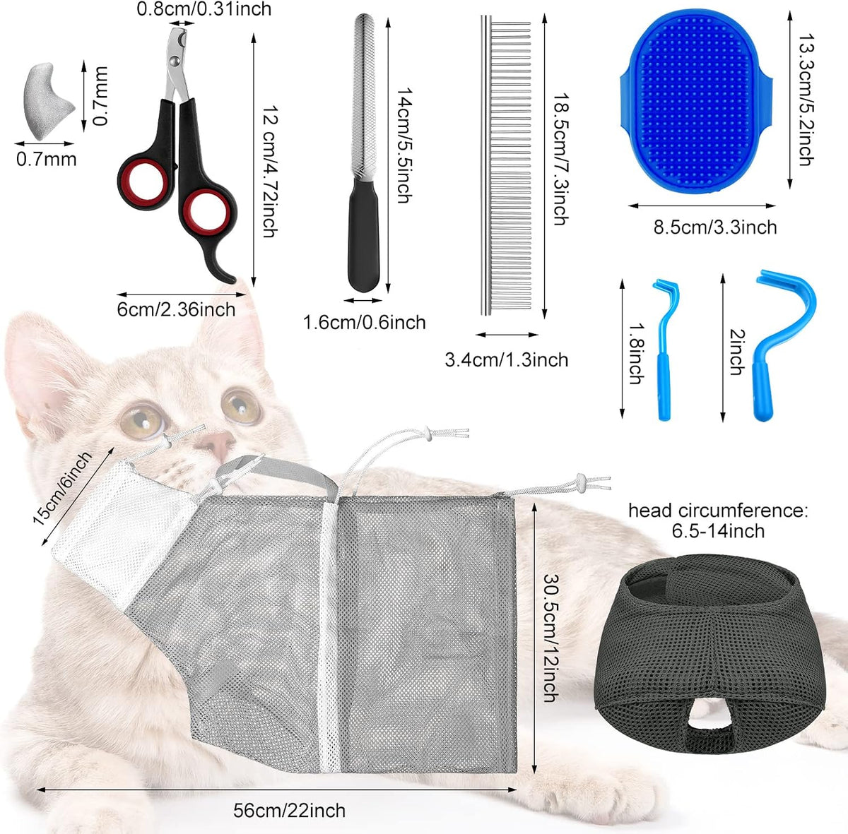 9 Pcs Cat Bathing Bag Set Cat Shower Bag, Blue, Gray