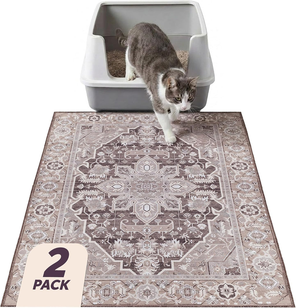 Lovewag Cat Litter Mat, Litter Box Mat, Caramel Creme, 16x24, 2 Pack | Washable litter mat cover, kitty litter mat & cat mat for litter box, litter trapping mat, prevents tracking, multi-cat