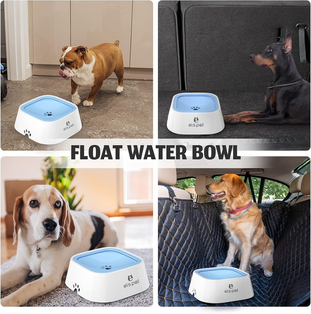 ELS PET No Spill Dog Cat Bowl 35oz 1L Anti Slip Travel Water Dispenser Blue | 35oz 1l travel, floating disk slow drink, dual spill proof, anti slip, car crate use, dishwasher safe, no wet mouth, dog cat