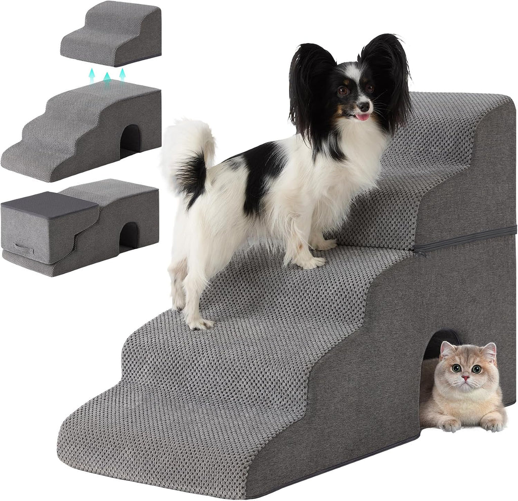 Ahpmeoa Dog Stairs for Bed 23'' H, 5-Step Dog Steps for High Bed, Grey