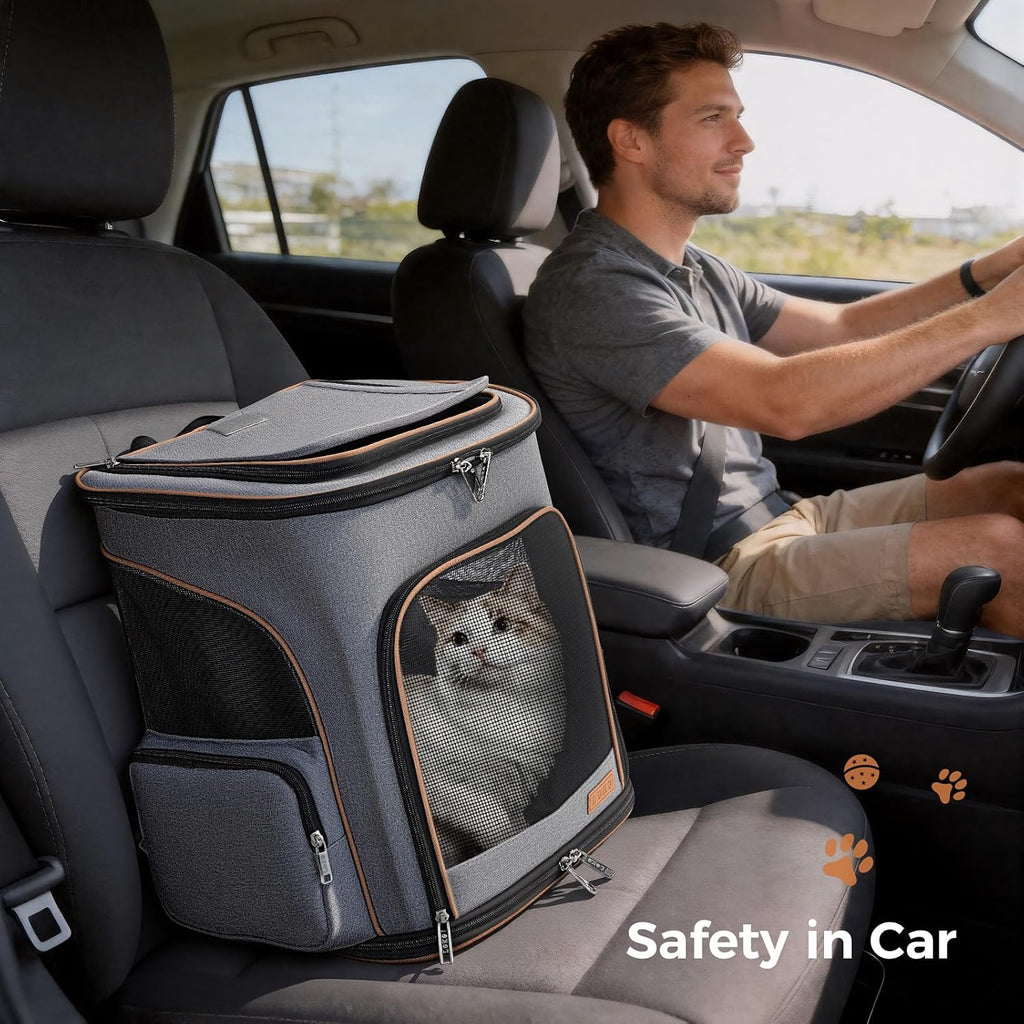 Lekereise Pet Carrier Backpack Expandable Cat Backpack Carrier for Small Dogs Large Cats Puppies, Dog Backpack Carrier for Hiking Travel Outdoor Hold Pets Up to 20 25 Lbs, Grey