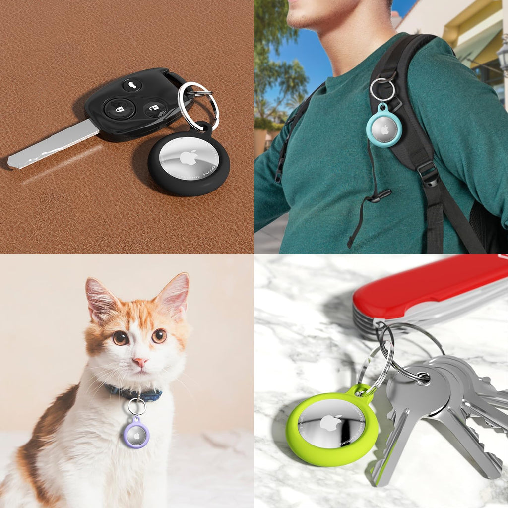 oakxco for Airtag Keychain Silicone Neon Green, Airtag Holder with Key Ring, Air Tag Cover Cute Accessories for Kids, Luggage, Car Dog Collar, Car, Compatible with Apple Airtag Case Waterproof, Lime