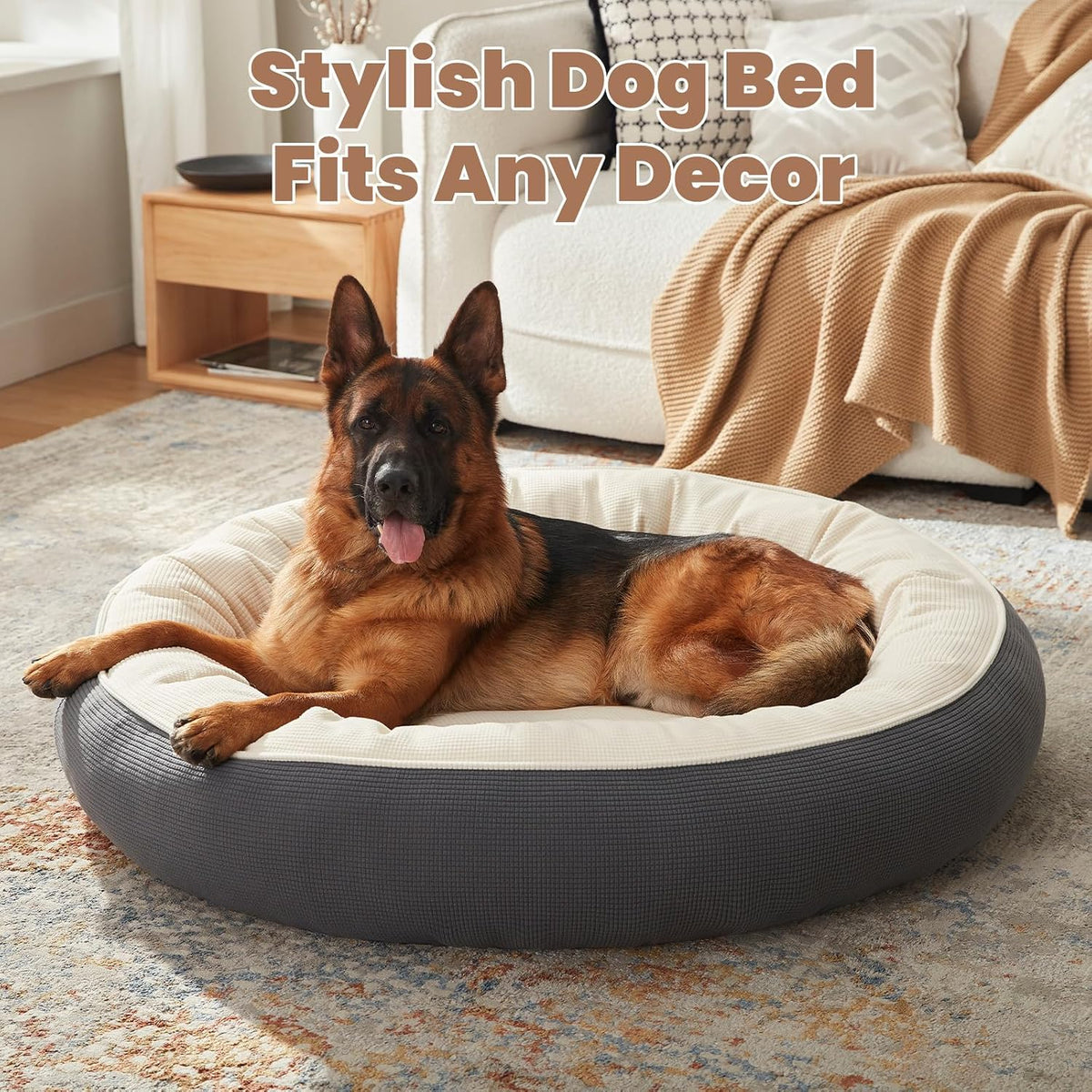45 inch Soft Touch Fleece Donut Dog Bed for Extra Large Dogs,Grey