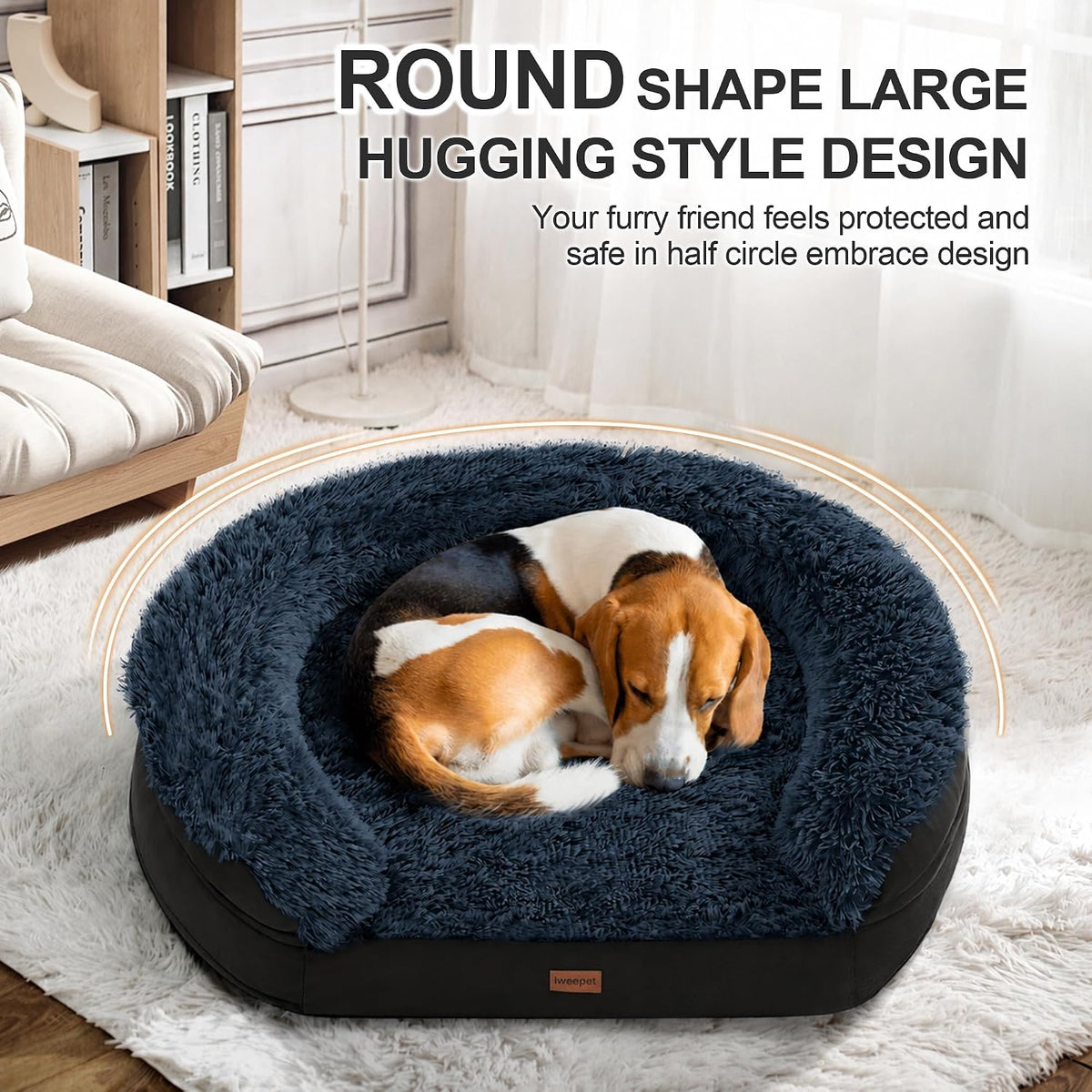 iweepet 3.7 inch Thickened Orthopedic Dog Beds for Medium Dogs, Supportive Dog Sofa Bed with 28D Egg-Crate Foam,Removable Washable Plush Cover,Waterproof Lining, Half-Round Design for Puppy,Senior Dog