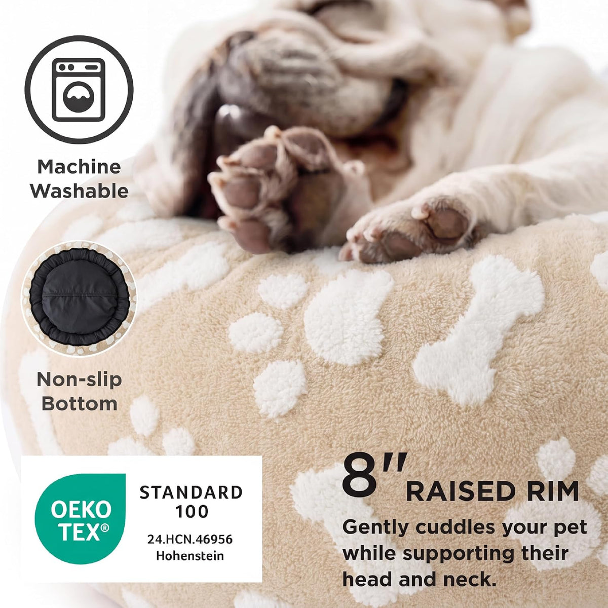 LE SURE Shown on TV Jacquard Donut Dog Beds Large Sized Dog,Sand 36x36x8in
