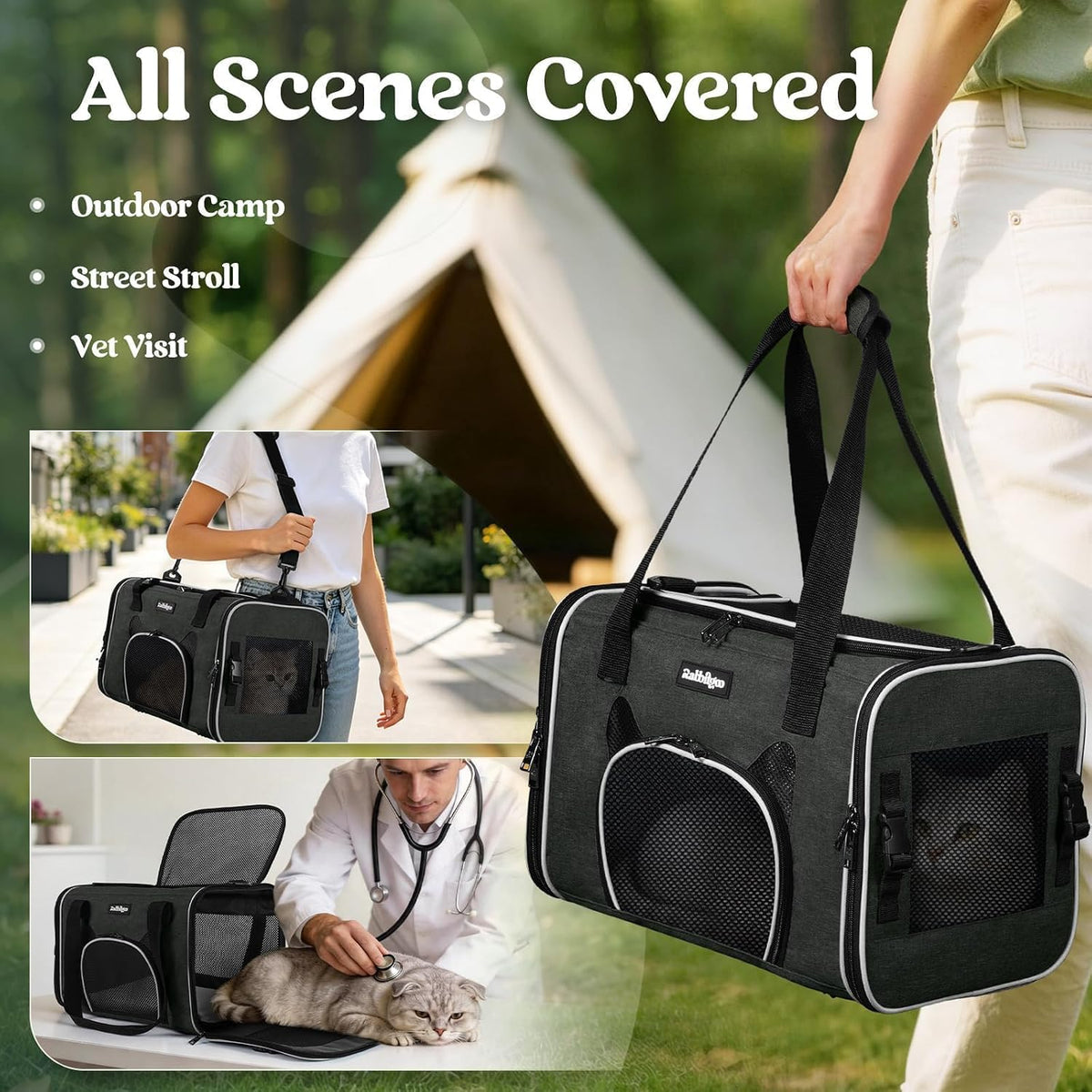 rabbitgoo Cat Carrier Soft with Safety Buckles, Sturdy Comfortable Pet Bag