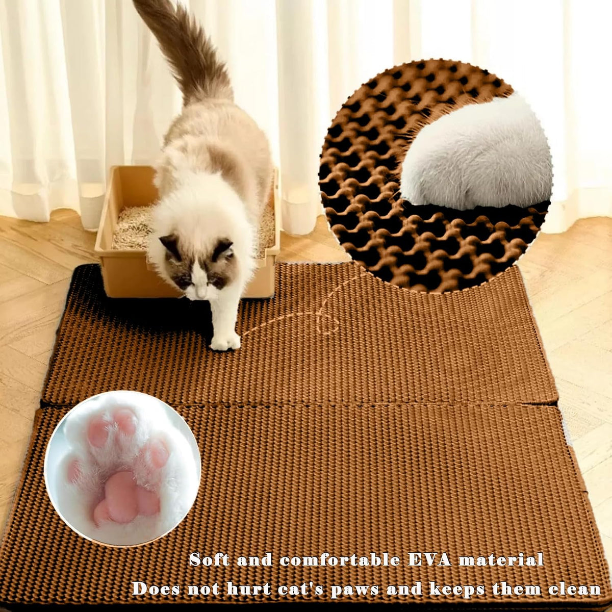 Cat Litter Mat, Double Layer Cat Litter Box Mat (30x22 Inch, Brown)