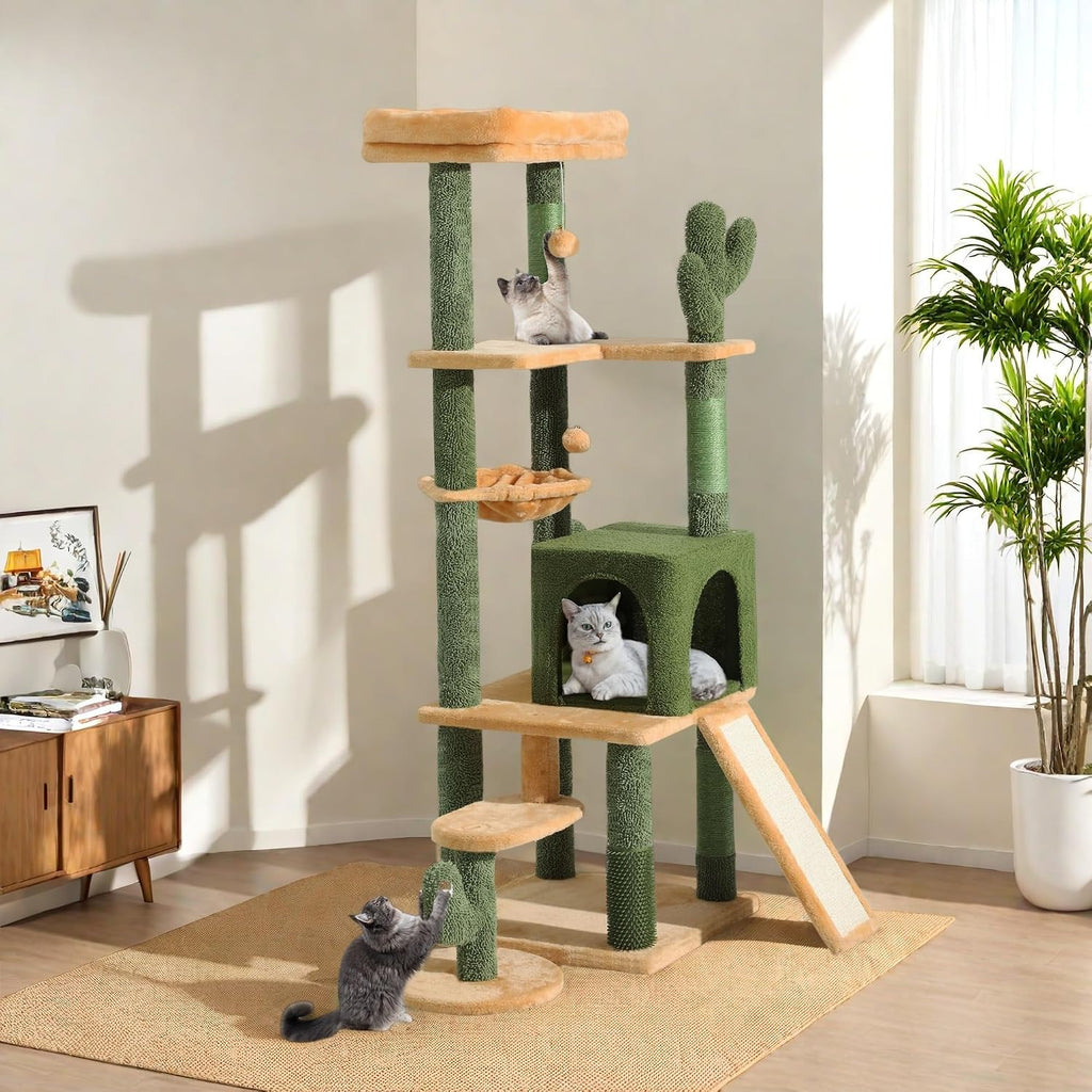 YITAHOME 60in Cactus Cat Tree: Multi-Level Tall Kitty Tower Indoor