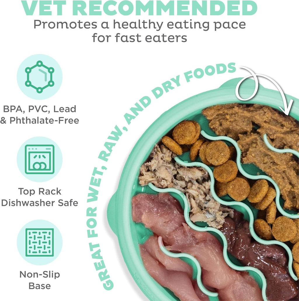 Outward Hound Fun Feeder Slo Bowl – Small 3/4-Cup Capacity, Slow Feeding, Small Dogs, Puppies & Cats, Non-Slip, Mint, Wave Pattern | Slows Fast Eaters, Can Aid Digestion, Holds 3/4 Cup Dry or Wet Food, Non-Slip Base, No BPA, Small Dogs, Puppies & Cats 
