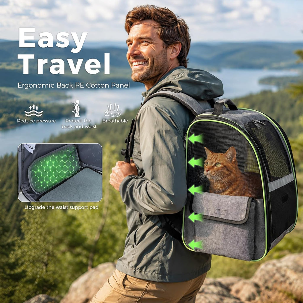 Lekereise Cat Backpack Carriers, Dog Carrier Backpacks with Breathable Mesh for Small Medium Large Cats Dogs Puppy Up to 25 Lbs, Pet Foldable Carrying Backpack Ventilated for Travel Hiking Collapsible