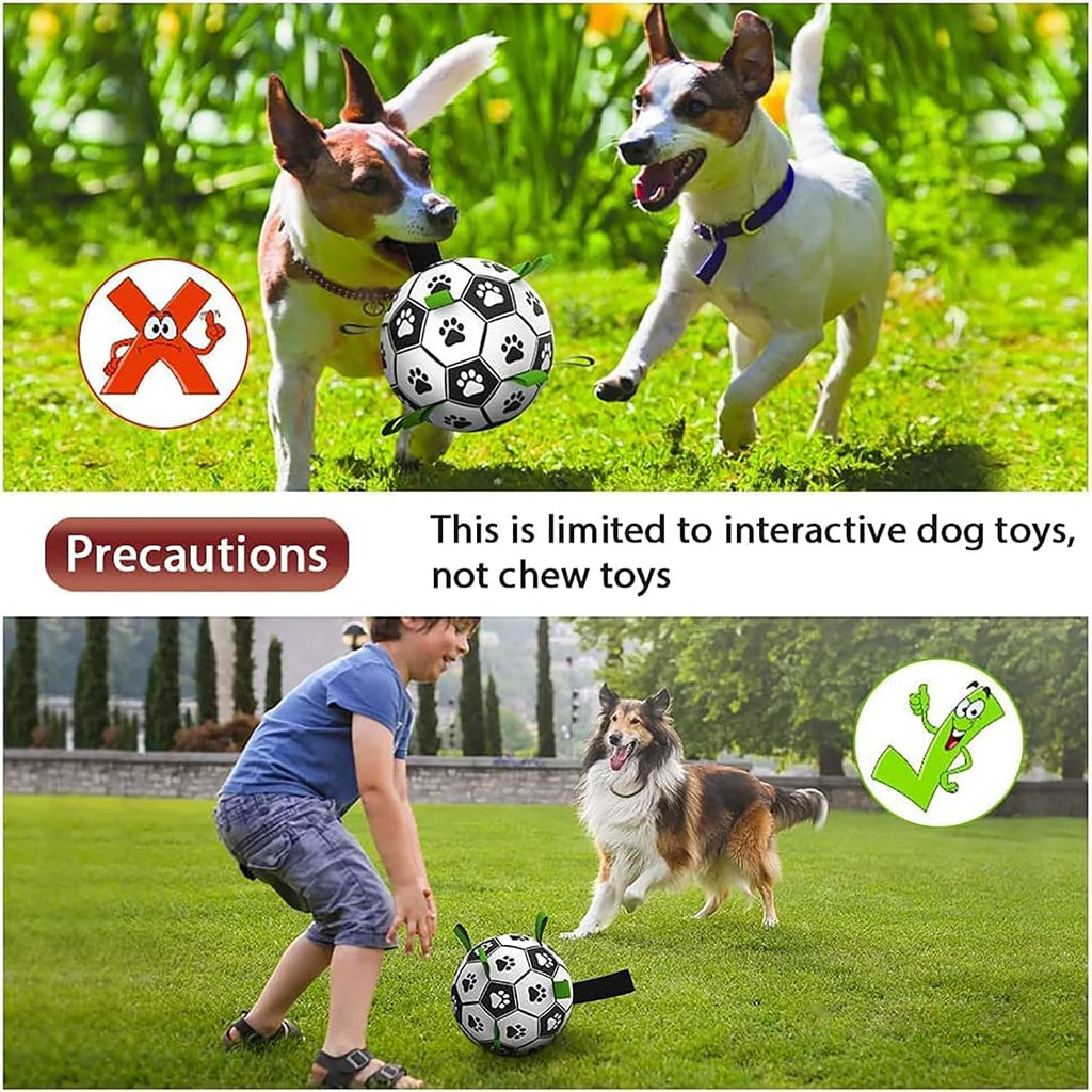 QDAN Large Dog Toys, 8 Inch Soccer Ball for Dogs with Straps, World Cup Interactive Toys for Tug of War, Puppy Birthday Gifts, Water Toy, Durable Dog Balls for Medium Large (Pack of 2)