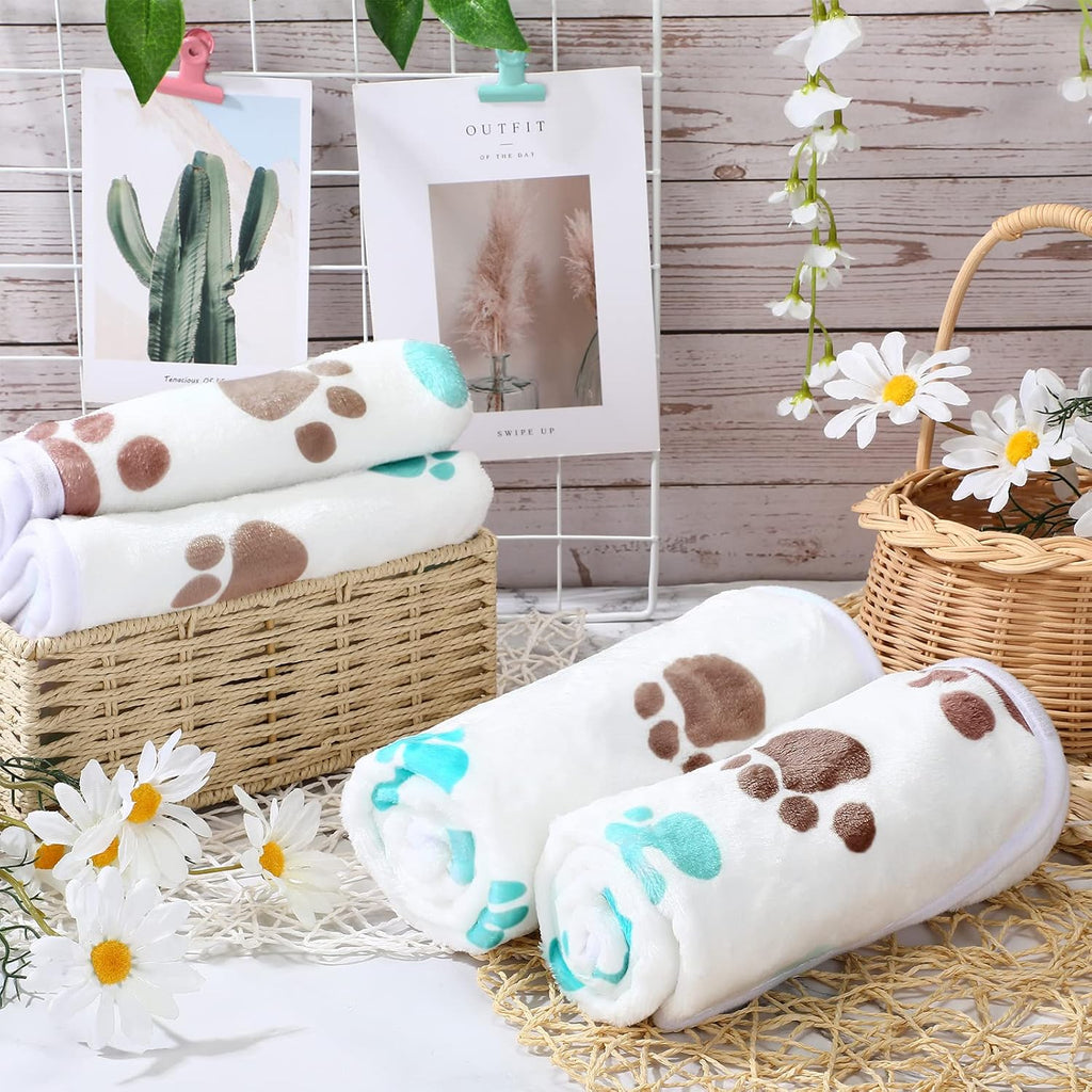 Tatuo 4 Pcs Fleece Dog Blankets for Puppy Cat, White, 24 x 16 in, Paw