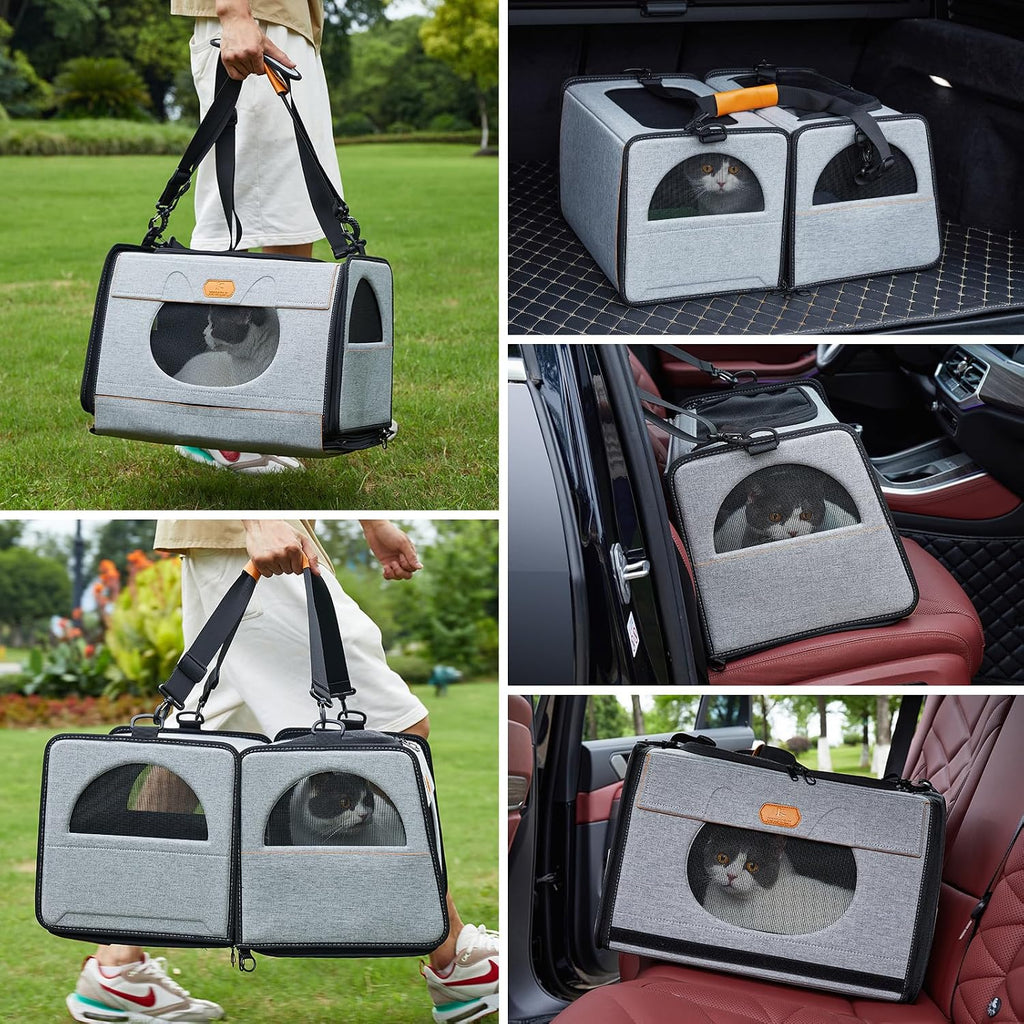 Cat Travel Carrier with Litter Box, Large Cat Carrier for Car