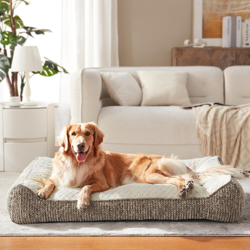 JOEJOY XL Orthopedic Dog Beds Large Sized Dog, Extra Thick Supportive Big Dogs Couch Bed with Sides, Ultra Soft Pet Bed Sofa for Large Dogs, Beige, 38''x28''
