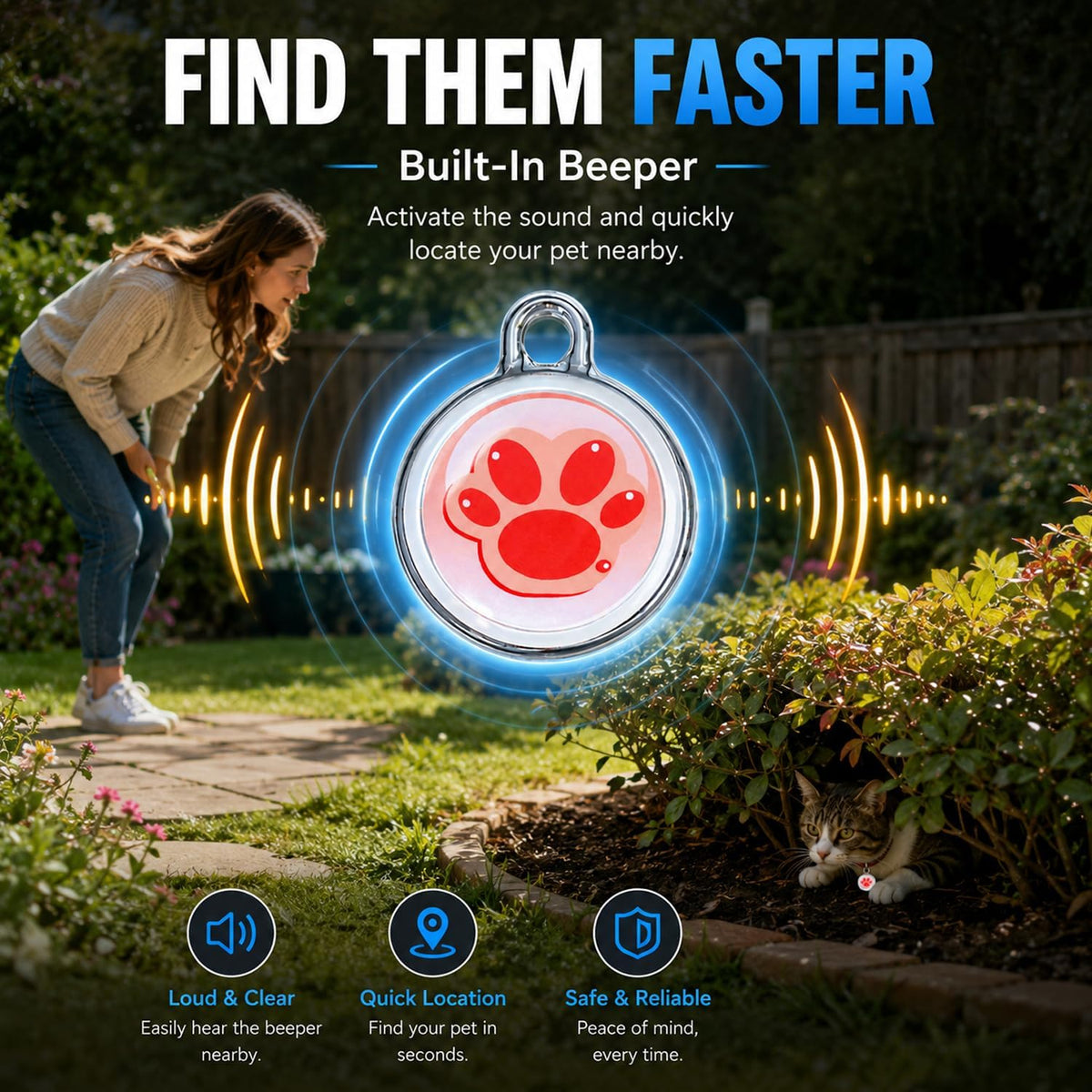 GPS Tracker for Dogs, Smart Pet Tracker Collar, Real-Time Location Tracking, Pet Location Tracker, No Monthly Fee, No SIM Card, IP68 Waterproof, History Log, Audible Alerts, iOS & Android Compatible