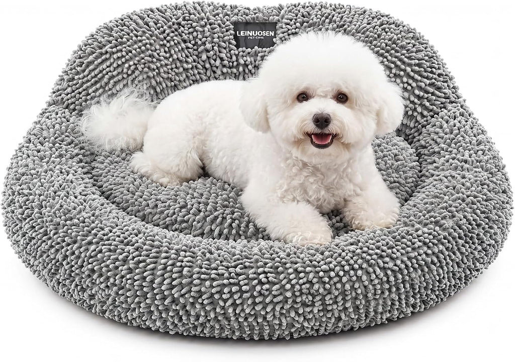 Leinuosen 30 Inch Chenille Donut Dog Bed with Backrest for Dogs & Cats