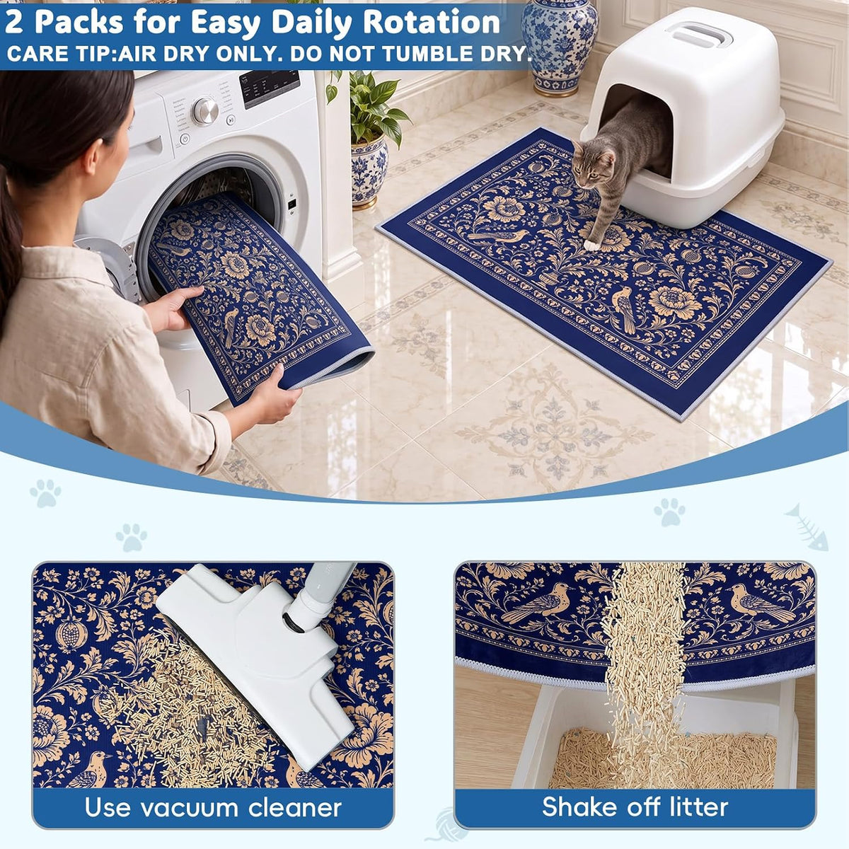 Bienbee Cat Litter Mat, 2 Pack 33" x 22" Machine Washable for Litter Boxes