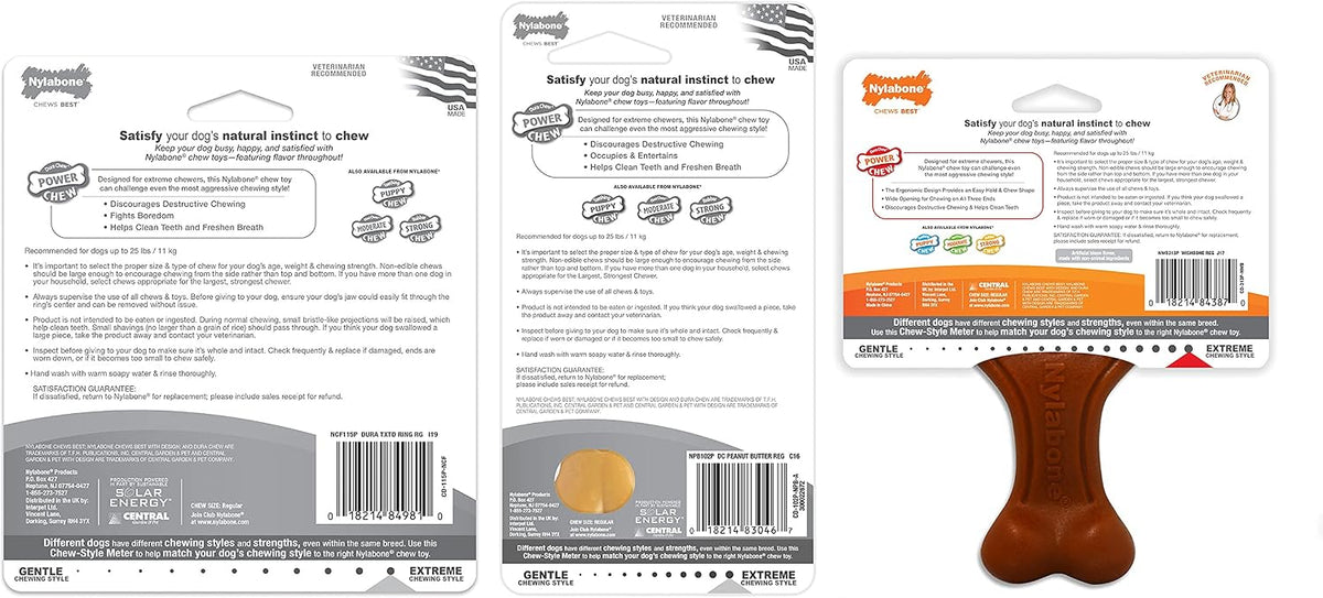 Nylabone Power Chew Customer Favorites Dog Chew Toys, 3 Count, Small | Flavor Medley, peanut butter, and beef flavor, durable dog toys for aggressive chewers, for large breeds up to 25 lbs