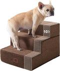 EHEYCIGA Dog Stairs 13.5" H, 3-Step Extra Wide Dog Steps, Brown