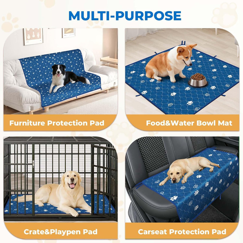 Fostanfly Washable Pee Pads for Dogs, Ultra-Absorbent, 2 Pack 36"x41" Blue | Leak-Proof, Waterproof, Non-Slip, Large Reusable Pee Pads for Puppy Potty Training, Crate and Playpen with 8 Tie Straps
