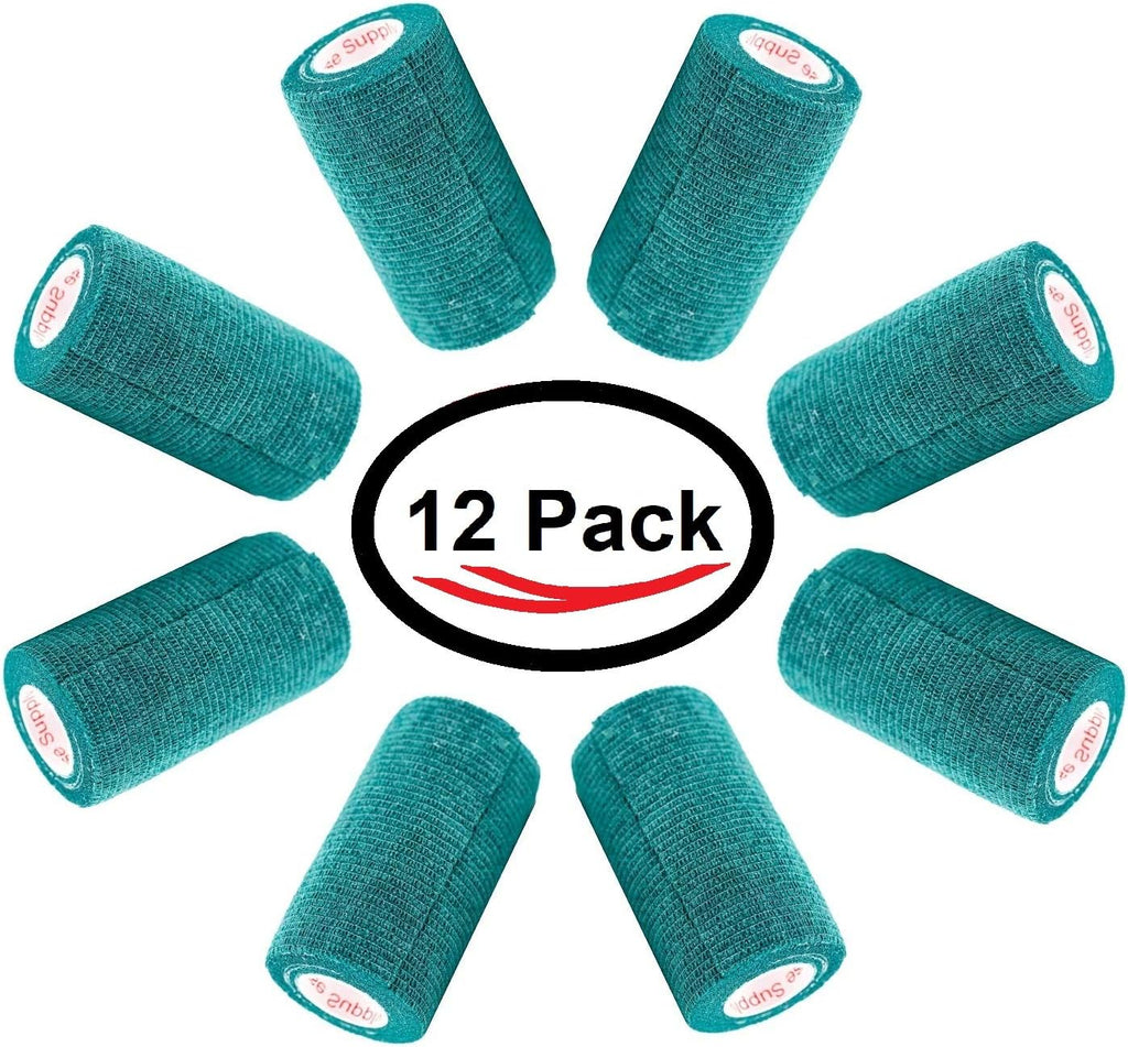 3 Inch Vet Wrap Tape Bulk (Hunter Green) (Pack of 12) Self Adhesive Adherent Adhering Flex Bandage Grip Roll for Dog Cat Pet Horse