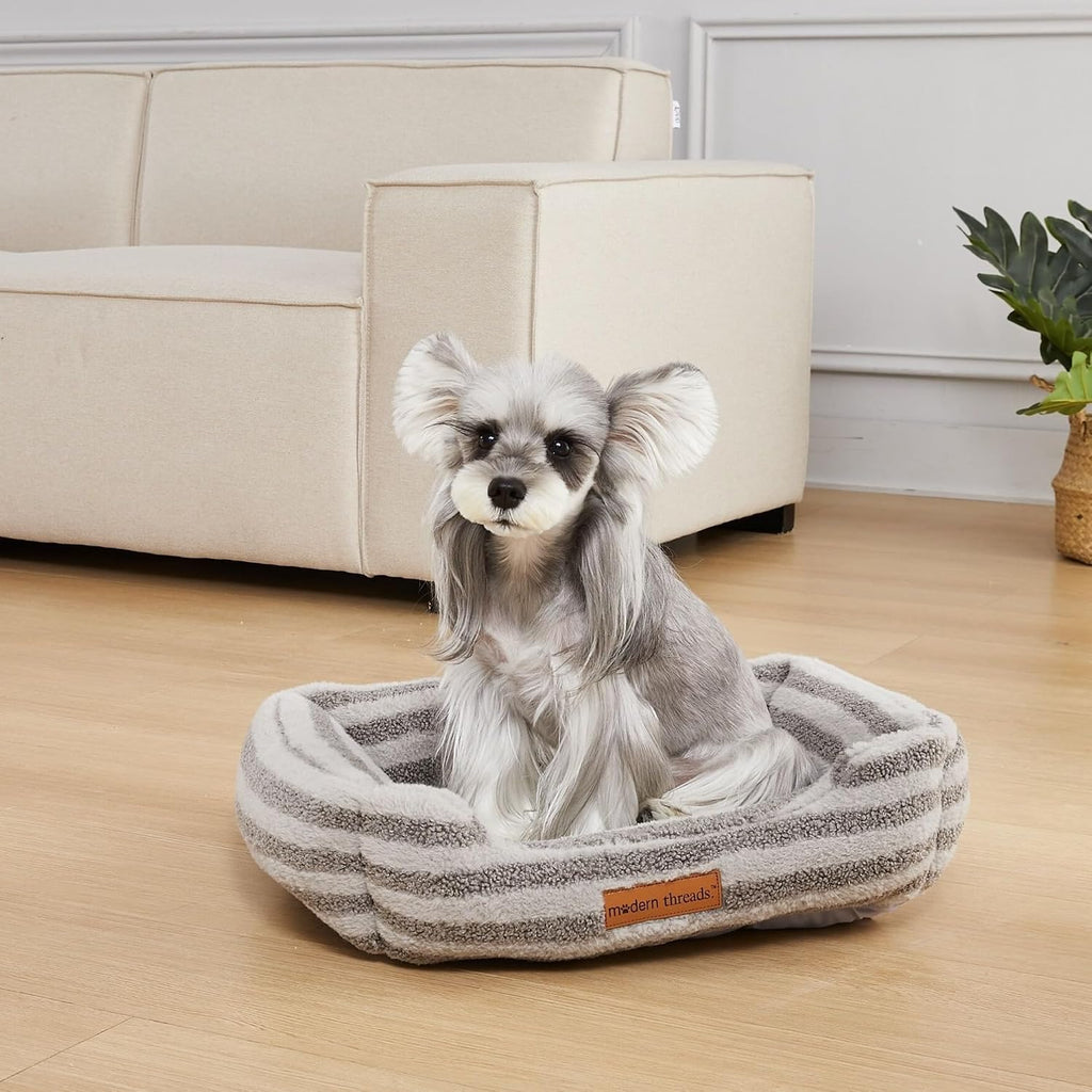 Modern Threads Ultra Soft Plush Pet Bed for Small and Medium Dogs with Elegant Texture and Stylish Design, Removable Washable Cover, Charcoal, (24" L x 20" W x 8" Th)