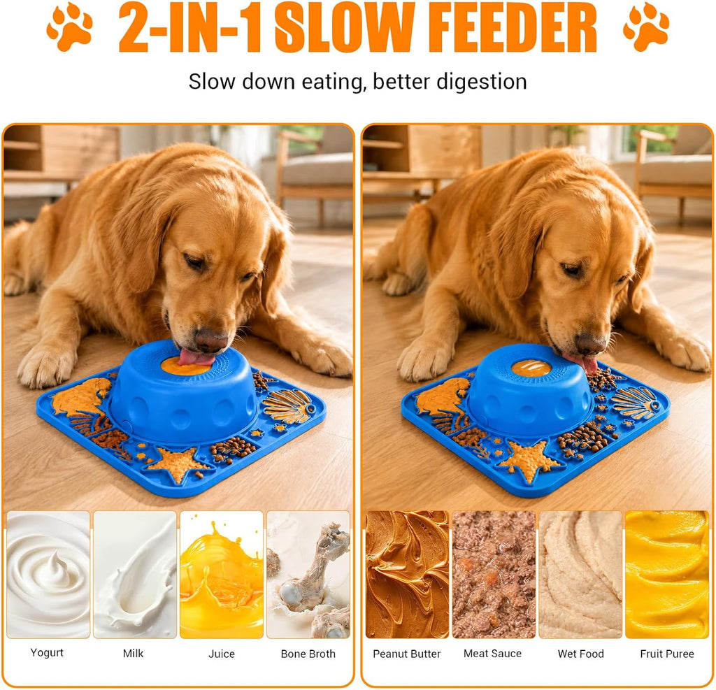 2-in-1 Slow Feeder Dog Bowl with Rolling Ball, Dog Lick Bowl & Lick Mat