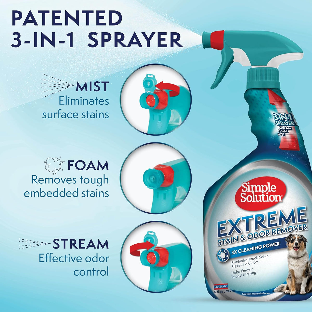 Simple Solution Extreme Stain & Odor Remover, Enzyme Stain Cleaner, 32oz
