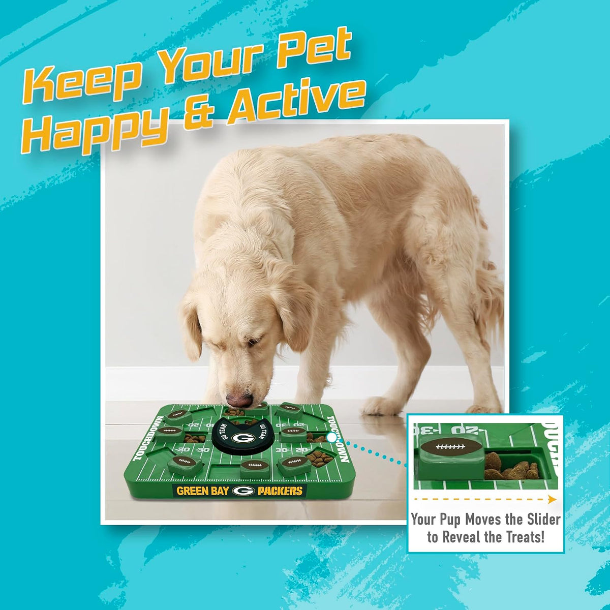 Pets First NFL Green Bay Packers Large Puzzle Toy for Dogs, Slow Feeder Board for Pets, New Bigger Size, Interactive Doggie Treat Toy