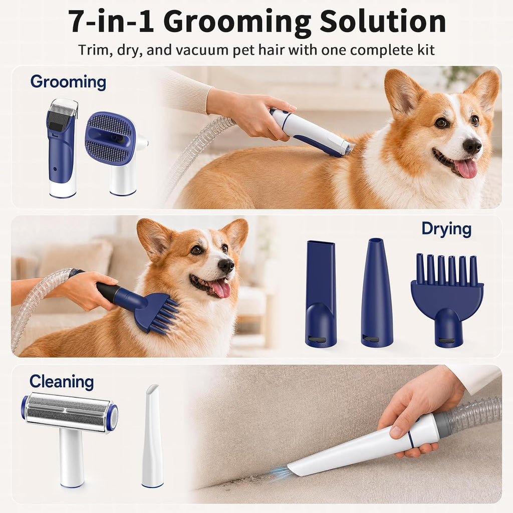 Buenkee Dog Grooming Vacuum & Blow Dryer Kit, Pet Clipper, 15000Pa Suction