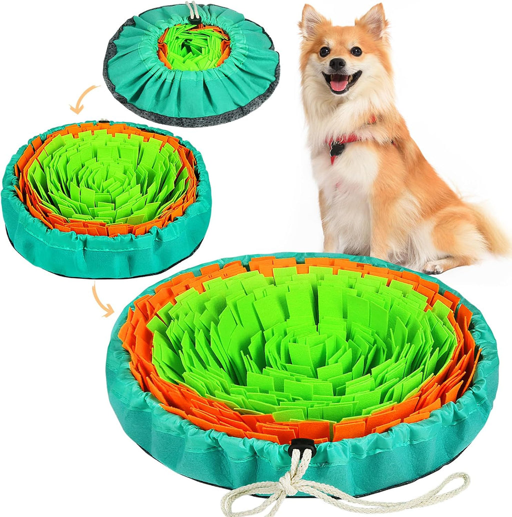 Vivifying Snuffle Mat for Dogs, Interactive Dog Enrichment Toys for Boredom and Mental Stimulation, Adjustable Puzzle Toys Sniff Mat for Slow Eating and Stress Relief (Green & Orange)